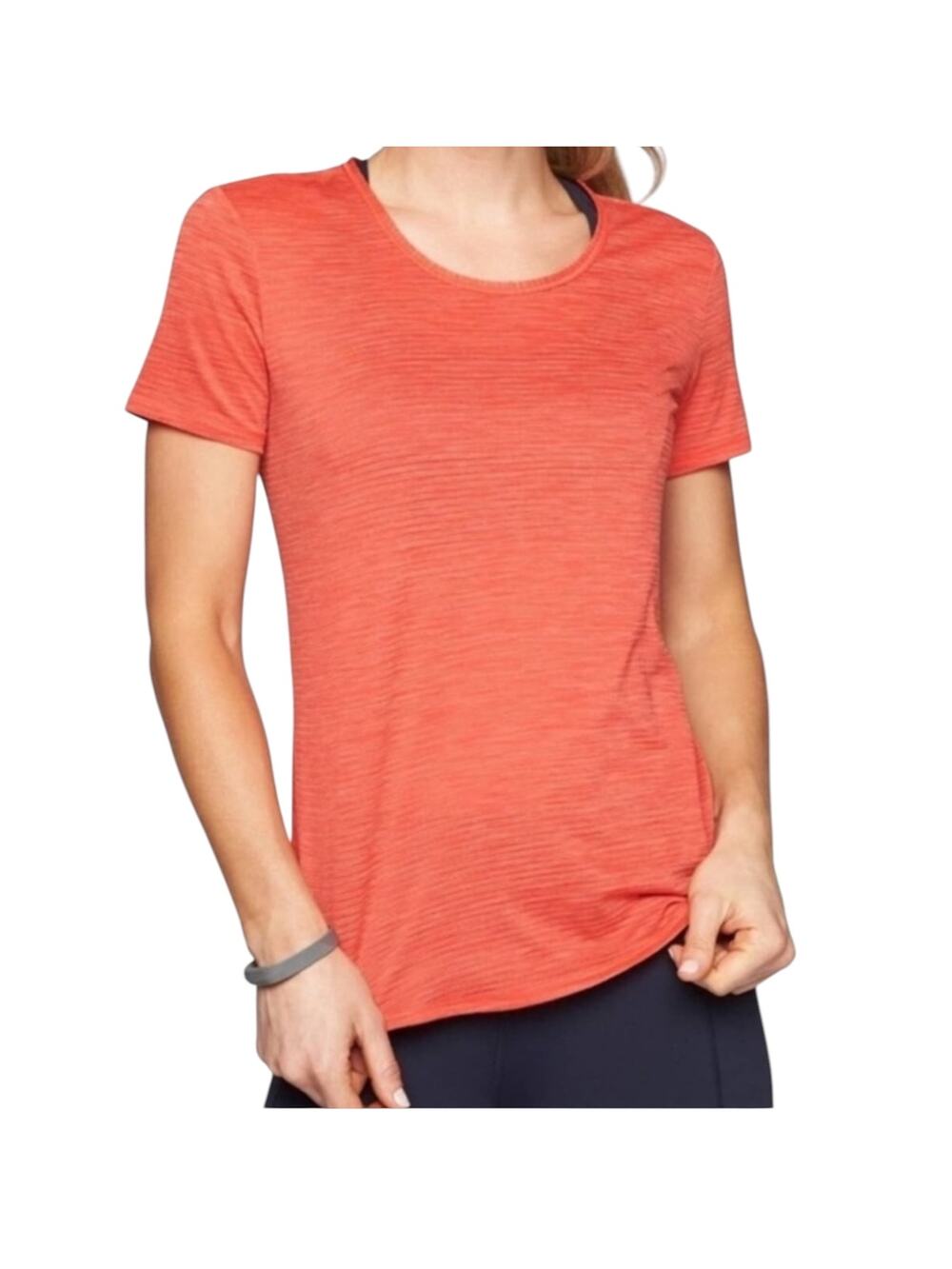 Athleta Shadow Stripe Short Sleeve Shirt Neon Orange Active Size XXS